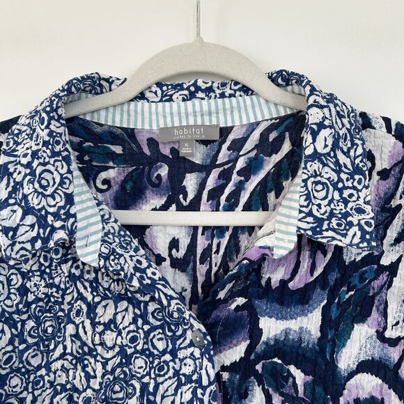 Habitat Clothes to Live In Mixed Print Blouse Size XL Crinkle Artsy 3/4 Sleeve - Picture 2 of 11